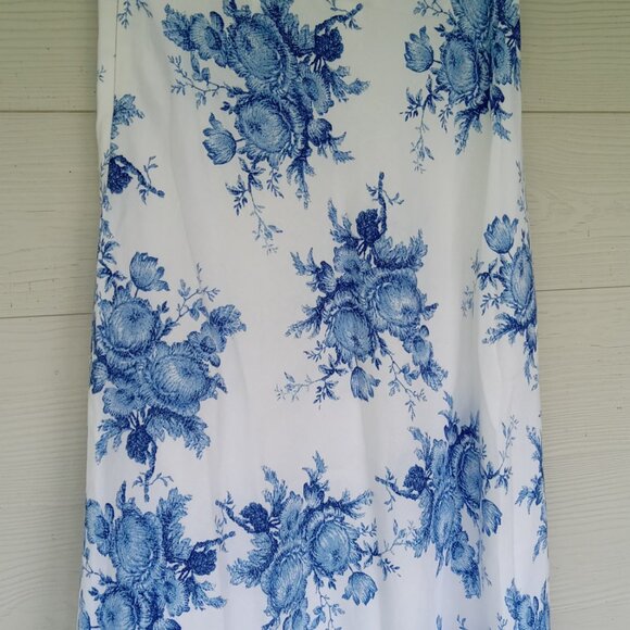 Women's A-Line Linen Rayon Blend Skirt Sz 6 Lined Blue Floral Print Romance - Picture 6 of 7
